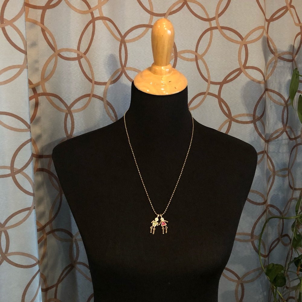Silver tone round ball chain necklace w/charms